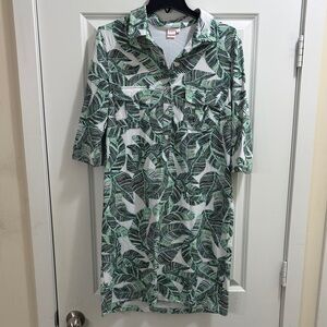 Persifor - Large Green Leaf Print Shirt Dress